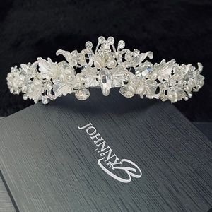 FLOWERS WITH CRYSTAL AND PEARL ACCENTS TIARA
